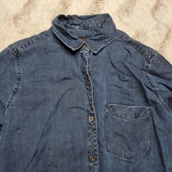 Rails Dark Denim Style Button Up Blouse Dress With Embroidered Stitch Blue XS - Picture 7 of 12